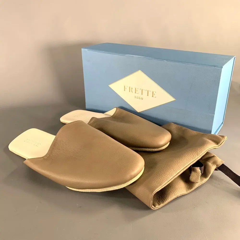 FRETTE Size 9 Grey Taupe Leather Slippers Loafers